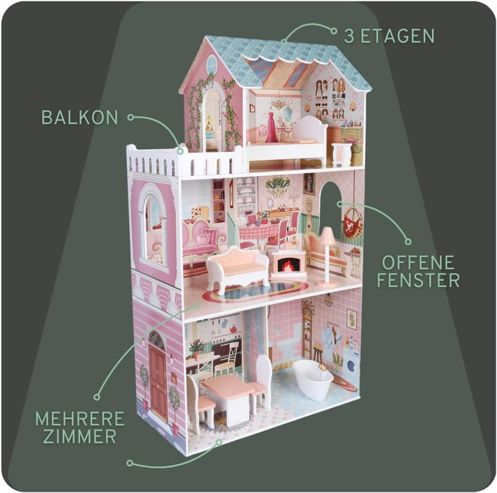 Bandits & Angels Puppenhaus aus Holz, rosa/Blaue Angels City House ab 3 Jahren, 106 cm hoch – inklus