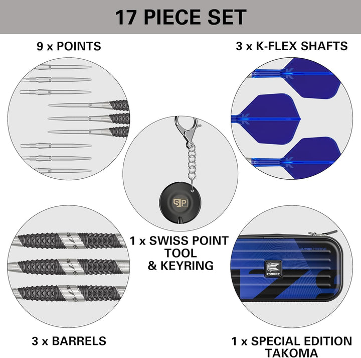 Target Darts 975 Ultra Marine 97.5% Wolfram Swiss Point Stahlspitze Dart Satz with K-Flex 22G Barrel