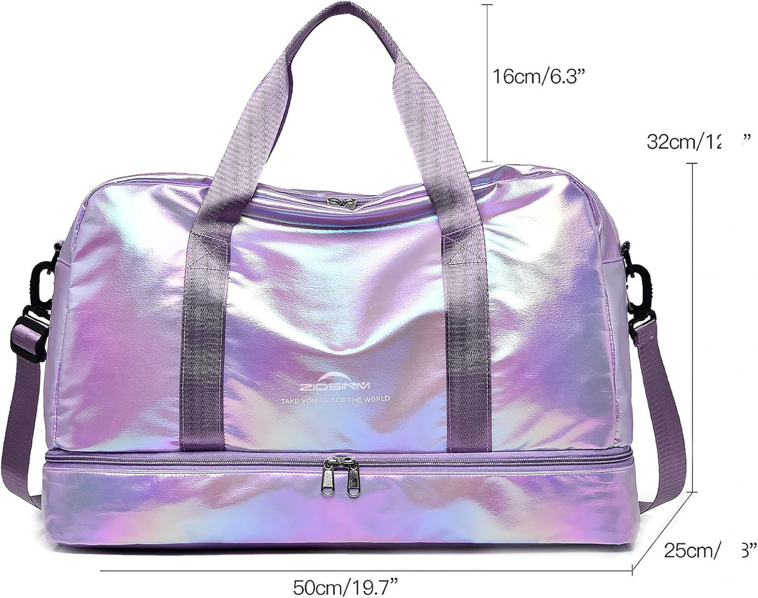Sporttasche Damen, 40L Reisetasche Damen Weekender, Glitzer Sporttasche mit Schuhfach und Nassfach,