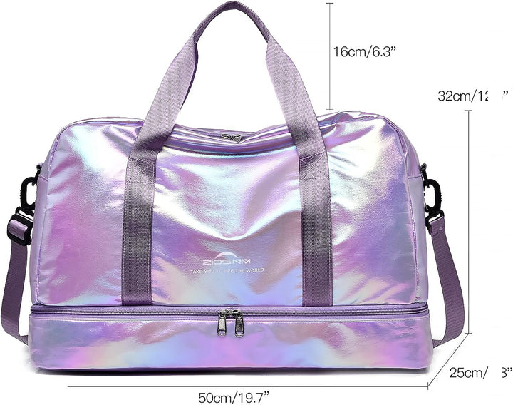 Sporttasche Damen, 40L Reisetasche Damen Weekender, Glitzer Sporttasche mit Schuhfach und Nassfach,