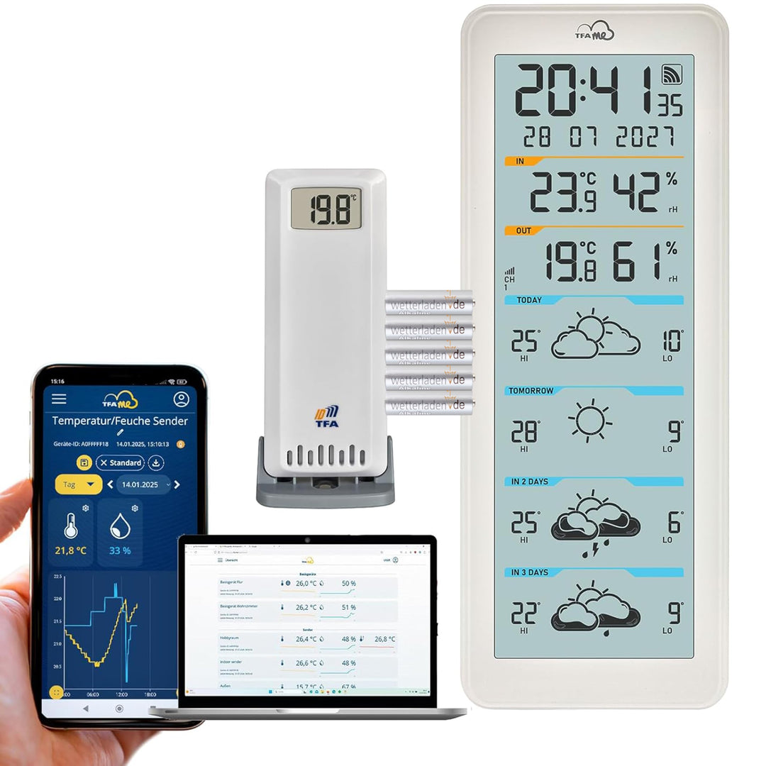 TFA.me 35.8108.02 ID-06, WLAN Funkwetterstation, 4 Tage Profi-Wetterprognose, wetter.com, 40 verschi