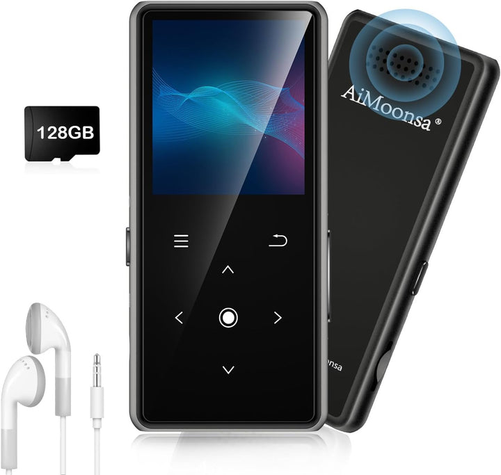 128GB MP3 Player with Bluetooth 5.2, AiMoonsa Music Player with Built-in HD Speaker, FM Radio, Voice