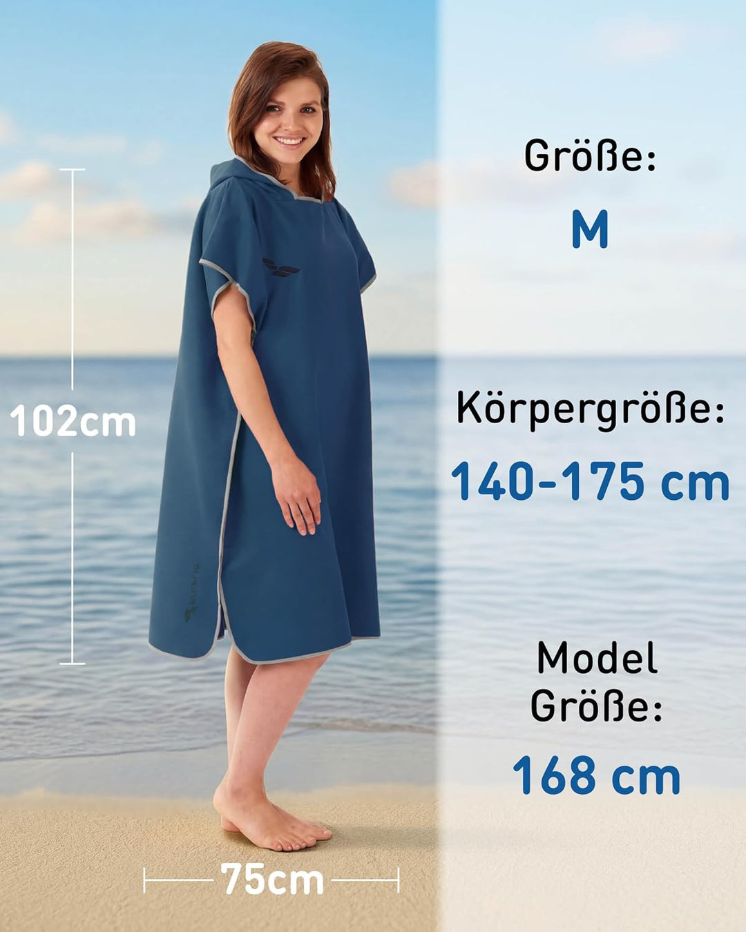 Fit-Flip Strandponcho für Erwachsene mit Kapuze - schnelltrocknend, kompakt und Ultraleicht - Badepo