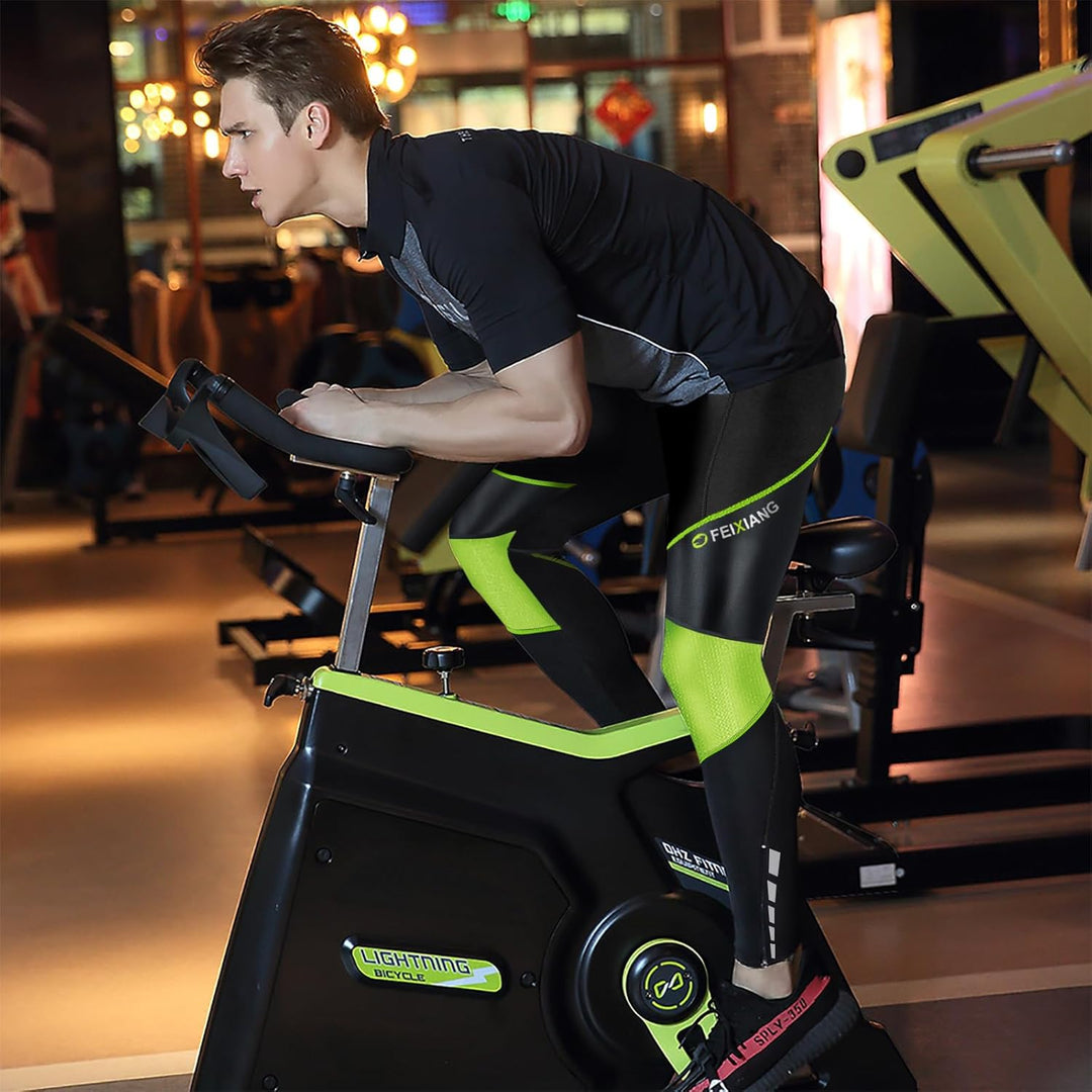 MEETWEE Herren Radlerhose Lange Fahrradhose, Kompression Radhose Leggings Radsport Hose für Männer E