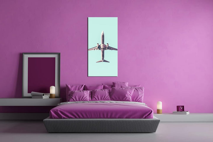 Unterseite eines Flugzeuges Panorama 120x60 cm als Leinwandbild, Motiv fertig gerahmt auf Echtholzra
