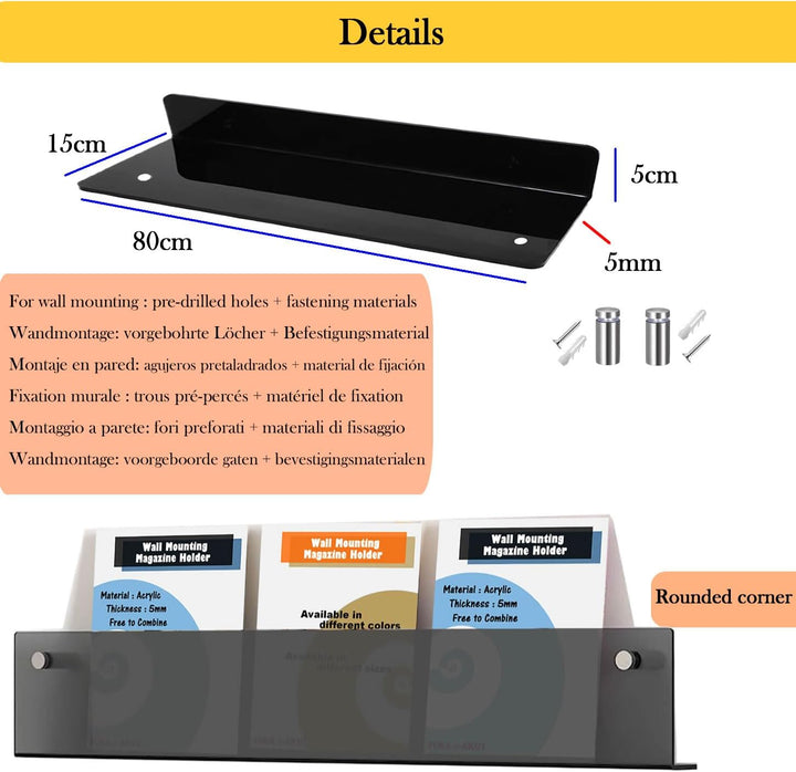 TUKA-i-AKUT 2er 80cm Wand Prospekthalter Acryl Extra Stark, Zeitschriftenhalter Wandregale für Zeits
