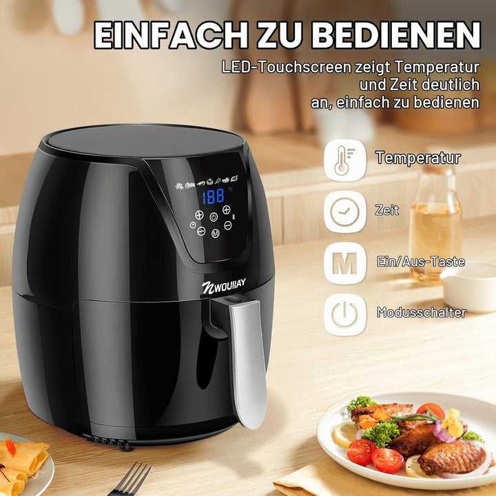 Heissluftfritteuse 5,5L 1800W Air Fryer LED-Touchscreen Frittieren ohne Öl | Grosses Fassungsvermöge