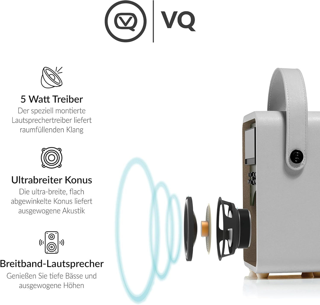 VQ Retro Mini DAB/DAB+ Digital- und FM-Radio mit Bluetooth und Weckfunktion - Hellgrau