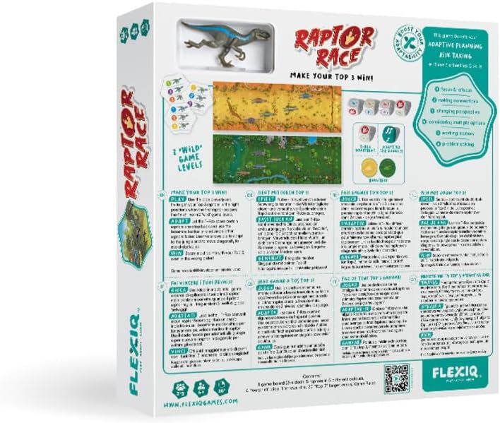 FlexiQ Raptor Race - Gesellschaftsspiele ab 7 Jahren | Spiele für 2 Personen | Reisespiele Erwachsen
