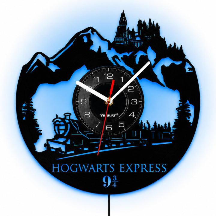Viiluuxr Led Wanduhr Vintage Vinyl Schallplatte Wanduhren Hogwarts Express Nachtlicht Wanduhren 7 Fa
