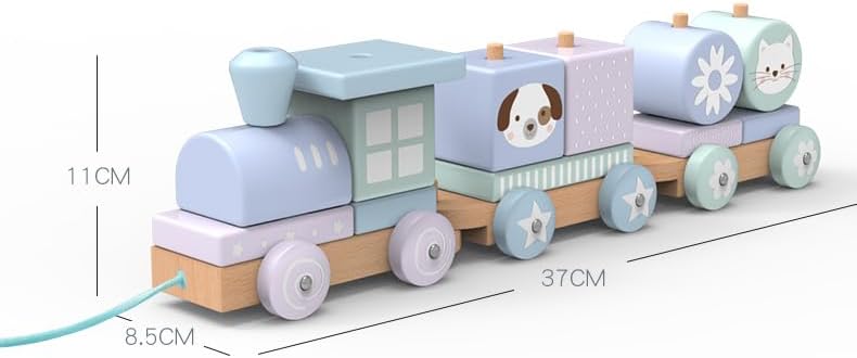 Holzzug für Kinder, Lokomotive Holz mit Würfel, Holzeisenbahn mit Bausteine, Spielzeug Eisenbahn aus