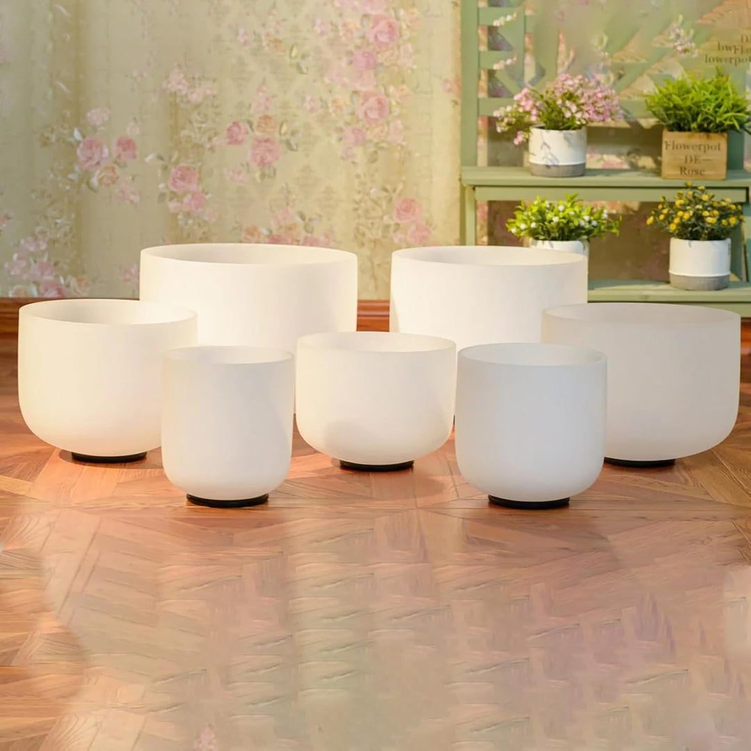 Hye-eun Kristall klangschale Set 432HZ,6-12zoll Perfekte Pitch Quarz Singing Crystal Bowls Klangscha