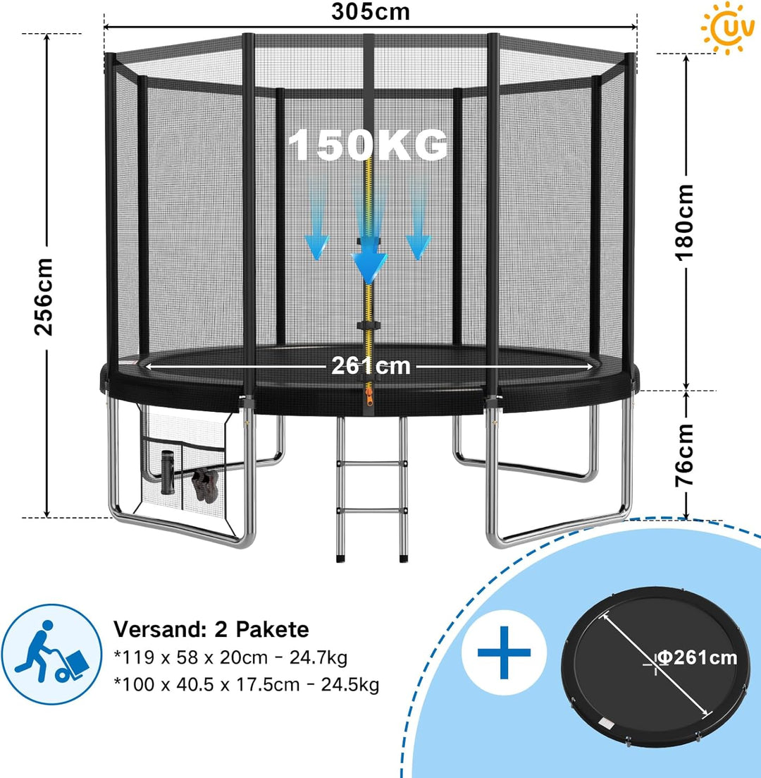 Devoko Trampolin Outdoor Ø 183/228/305/366/427 cm, GS-Zertifikat Indoor Trampolin Kinder Gartentramp