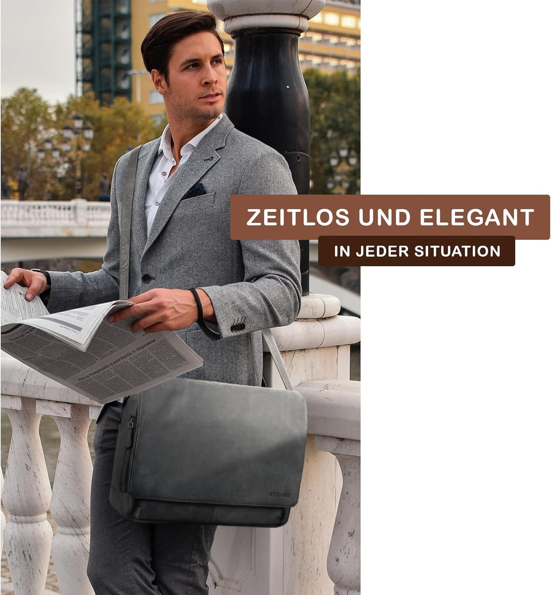 STILORD 'Tom' Vintage Leder Umhängetasche für Studium Uni Büro Arbeit 15 Zoll Laptoptasche DIN A4 Sc