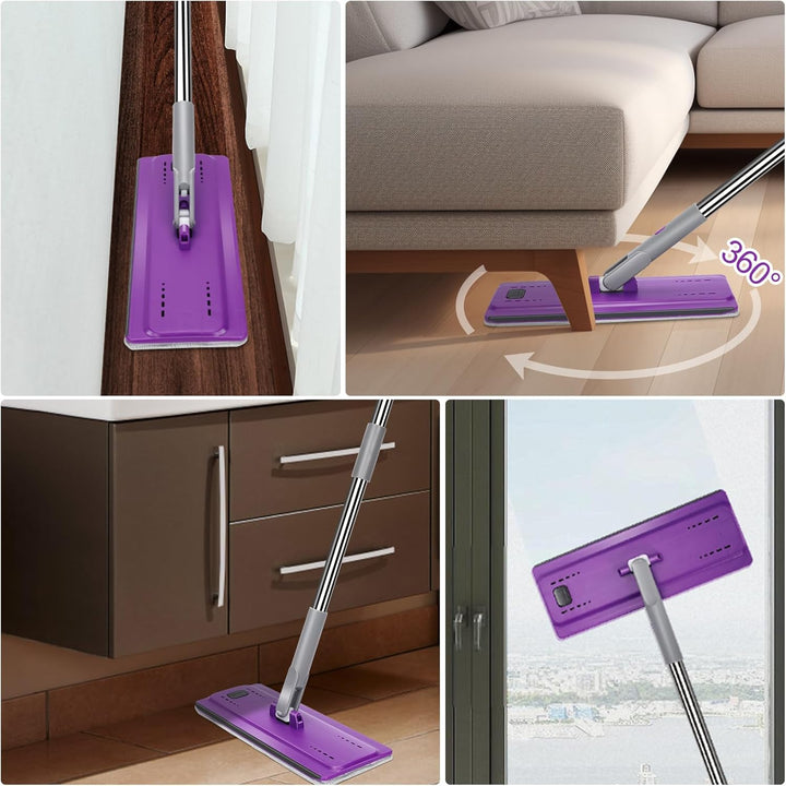 MASTERTOP Wischmopp Set mit Eimer, Bodenwischer Set mit 5 Mikrofaser Pads und Edelstahl Griff, Flach