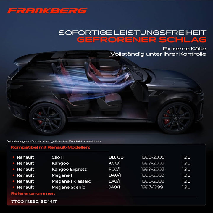 Frankberg Klimakompressor Klimaanlage 2-Polig für Clio II BB CB 1.9L 1998-2005 Kangoo KC0/1 1.9L 199