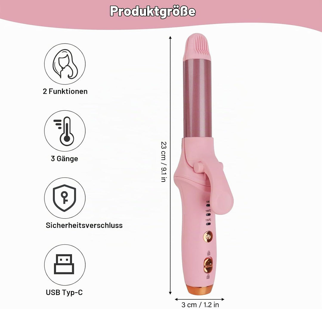 Kabelloser Lockenstab, 21,5 mm Reise Mini Hair Curler, USB Wiederaufladbar Lockenstab mit 3 Einstell