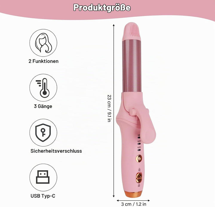 Kabelloser Lockenstab, 21,5 mm Reise Mini Hair Curler, USB Wiederaufladbar Lockenstab mit 3 Einstell