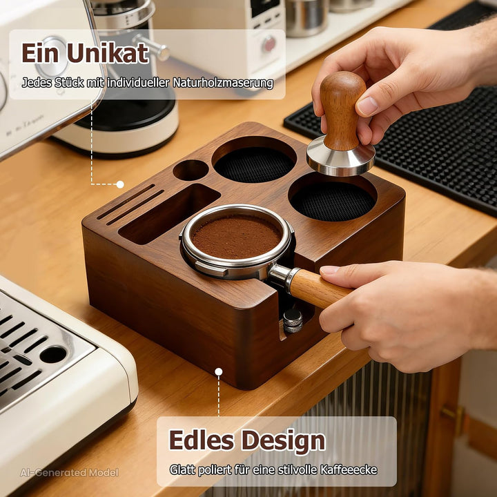 Tamperstation 58mm für Siebträger, Walnussholz Espresso Tamping Station, Tamper Station Barista Kaff