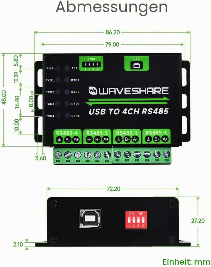 USB zu RS485 Konverter Kommunikationsmodul Erweiterung von USB zu 4CH RS485, Übertragungsdistanz bis