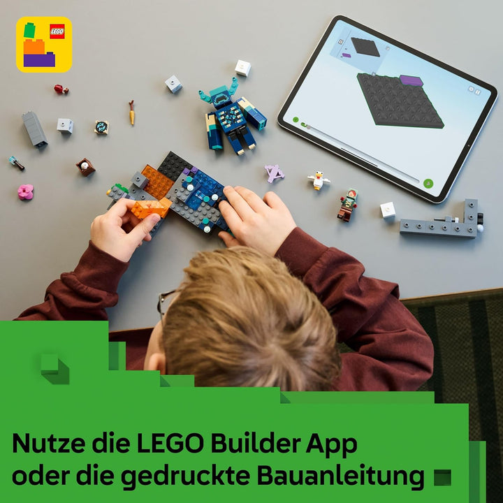 LEGO Minecraft Begegnung mit dem Wächter - Spielzeug mit stummen Ranger Minifigur und beweglicher Mo