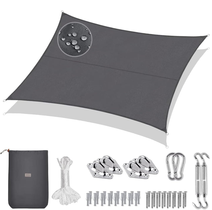 Sekey Sonnensegel Wasserdicht 3x5m Rechteckig mit Edelstahl Befestigungs Kit PES Polyester, Sonnensc