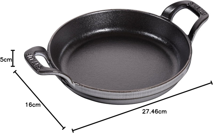 Staub stapelbare Auflaufform, rund (16 cm, 0,4 L mit mattschwarzer Emaillierung im Inneren der Aufla