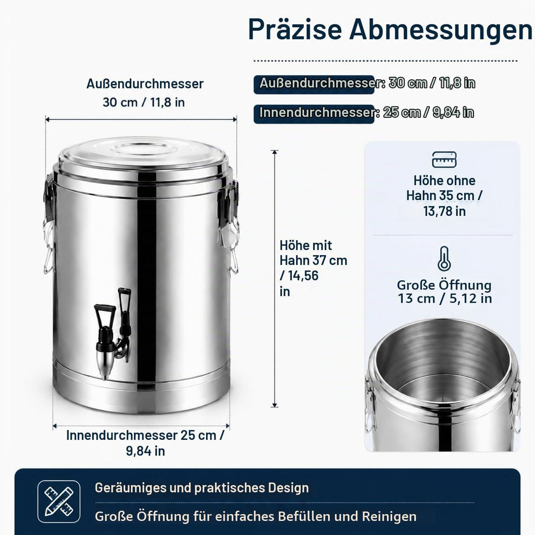 Edelstahl Wasserkanister Thermobehälter 40L - Isolierter Transportbehälter mit Hahn, 201 Edelstahl,