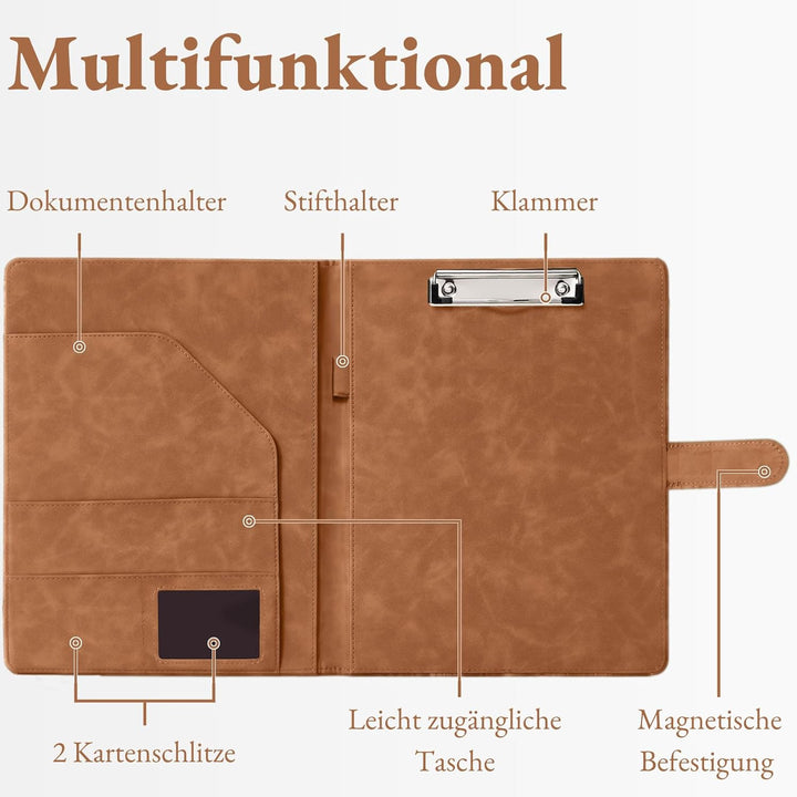 Mymazn Klemmbrett A4 mit Deckel, Mappe A4 Schreibmappe Klemmbrettmappe, PU-Leder Konferenzmappe mit