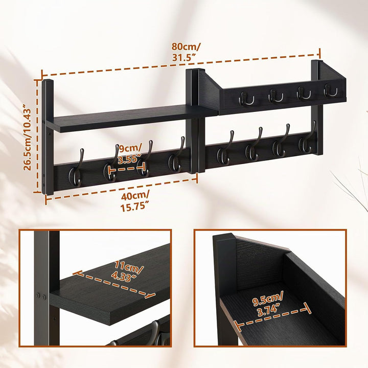 YMYNY 4-in-1 Wandgarderobe mit Ablage, Garderobenleiste Schlüsselbrett Holz, Gaderobe Wand für Flur,