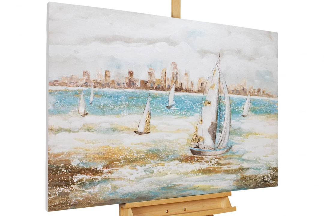 KunstLoft Leinwandbild | 100% HANDGEMALT | 120x80cm | Gemälde 'Sailor's Race' | Schiffe & Boote | Bl