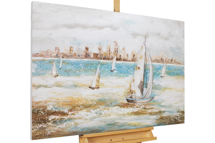KunstLoft Leinwandbild | 100% HANDGEMALT | 120x80cm | Gemälde 'Sailor's Race' | Schiffe & Boote | Bl