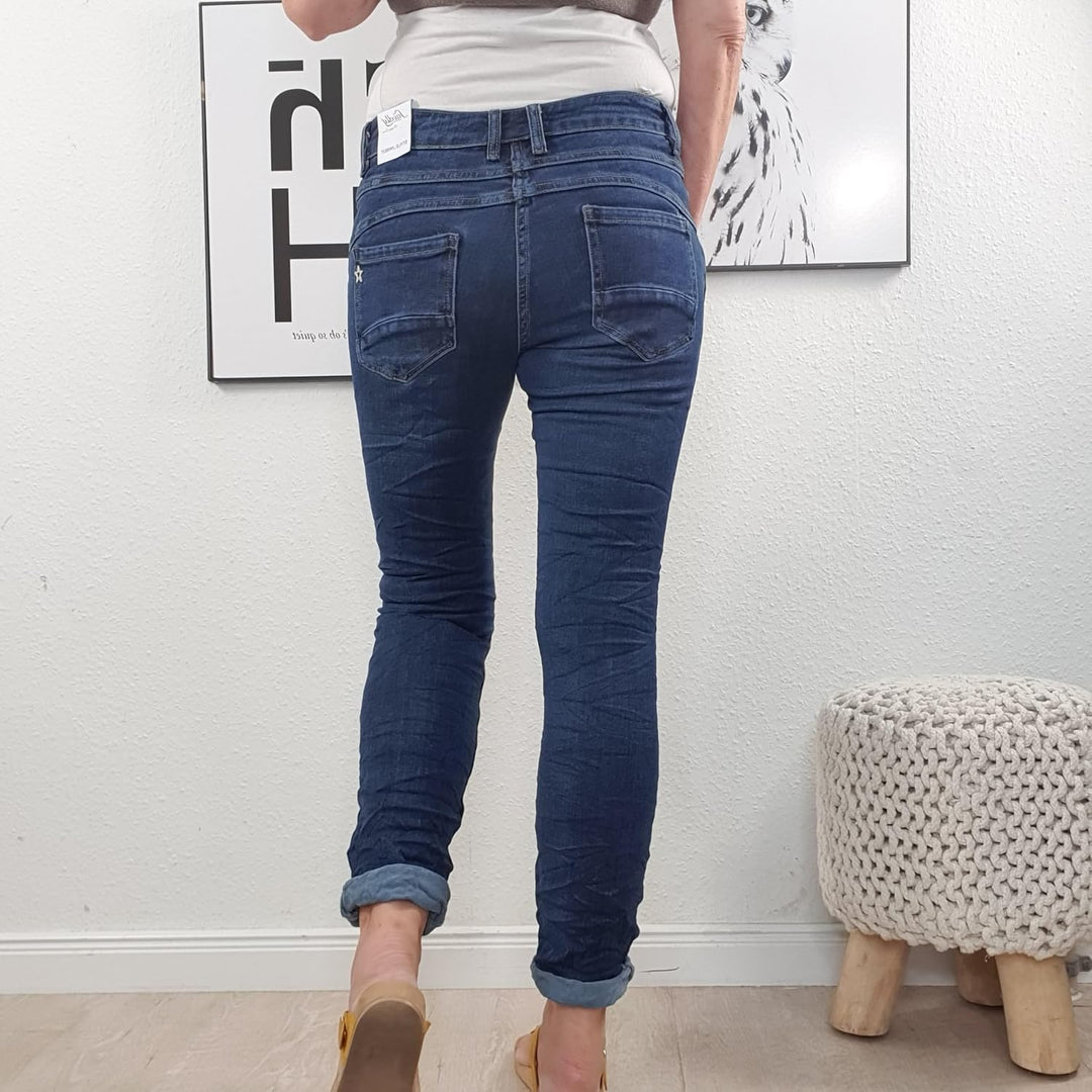 Jewelly Stretch Jeans| im Baggy Boyfriend Schnitt| Damen Hose mit dekorativer Knopfleiste| Perfekter