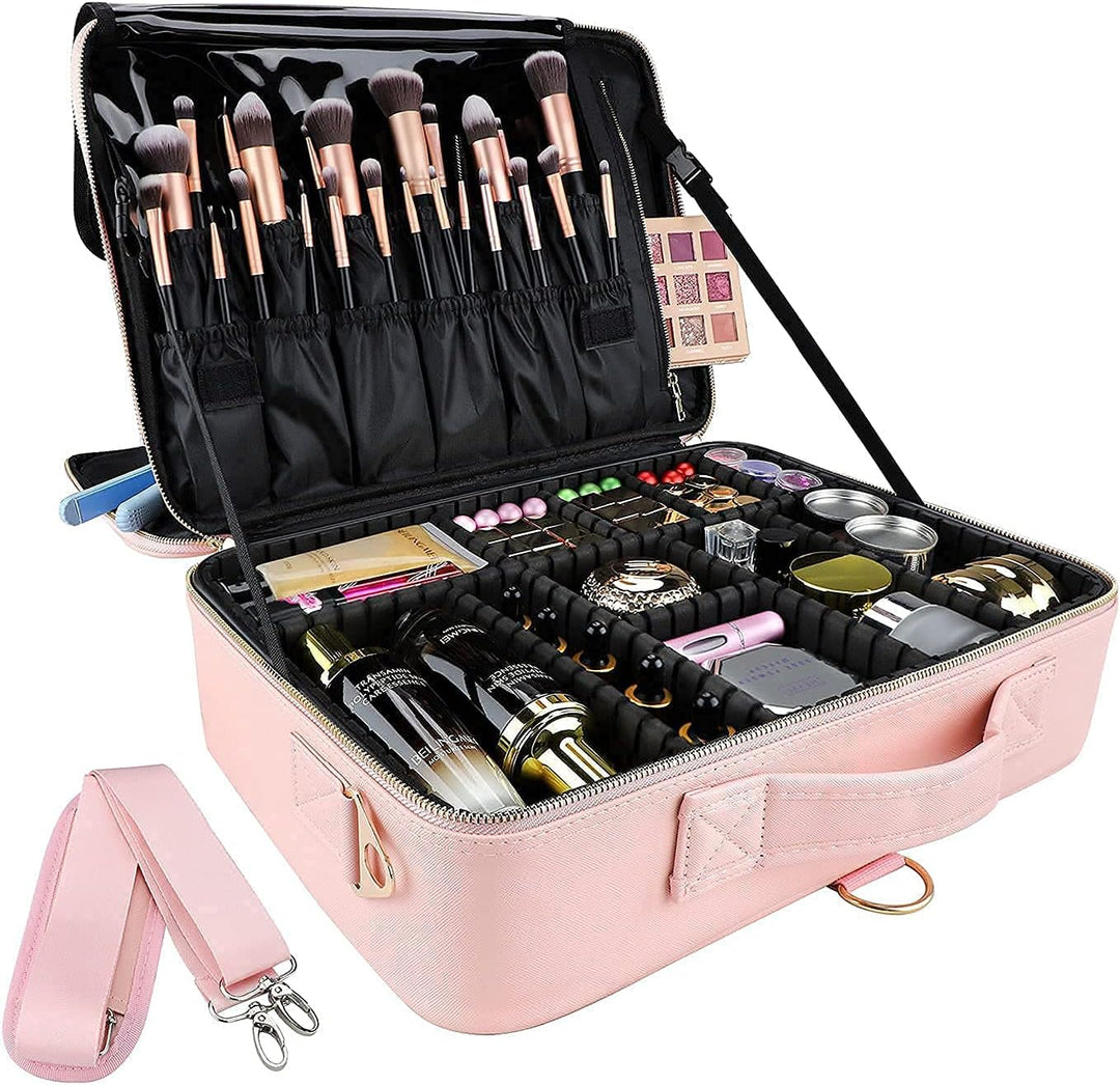 Kosmetiktasche, 3 Lagen Grosse Kapazität Professionelle PU Leder Make Up Organizer Tasche wasserdich