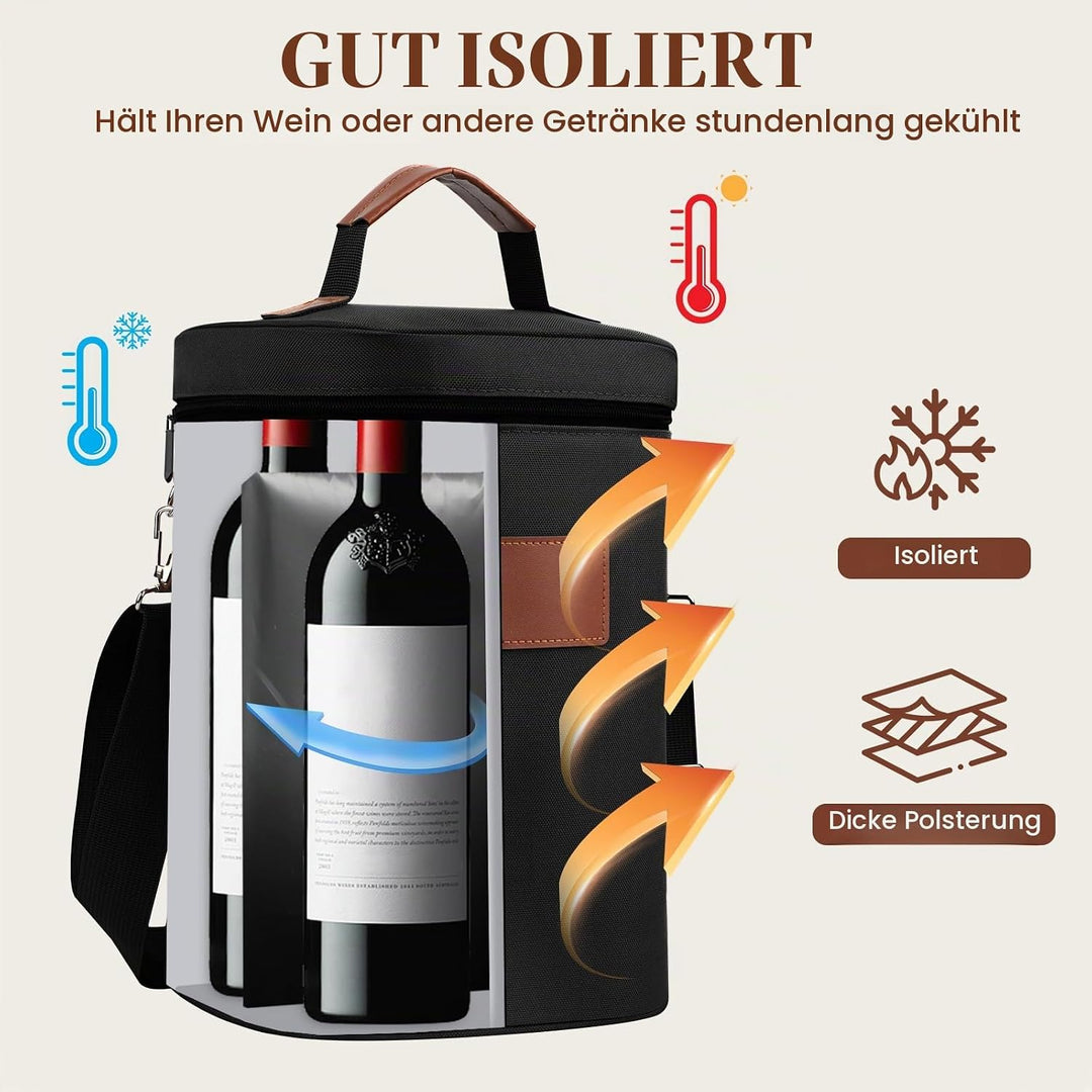 Kühltasche für 4 Flasche, Flaschenkühler für Unterwegs, Flaschentasche Isolierter Weintasche Biertas