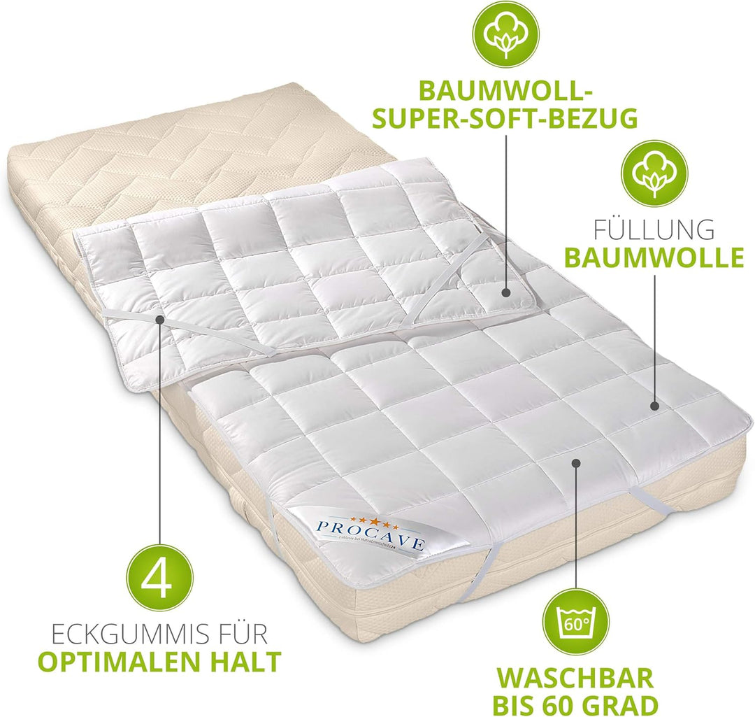 PROCAVE weiches Unterbett aus 100% Baumwolle, atmungsaktiver Matratzen-Schoner, hochwertige Matratze
