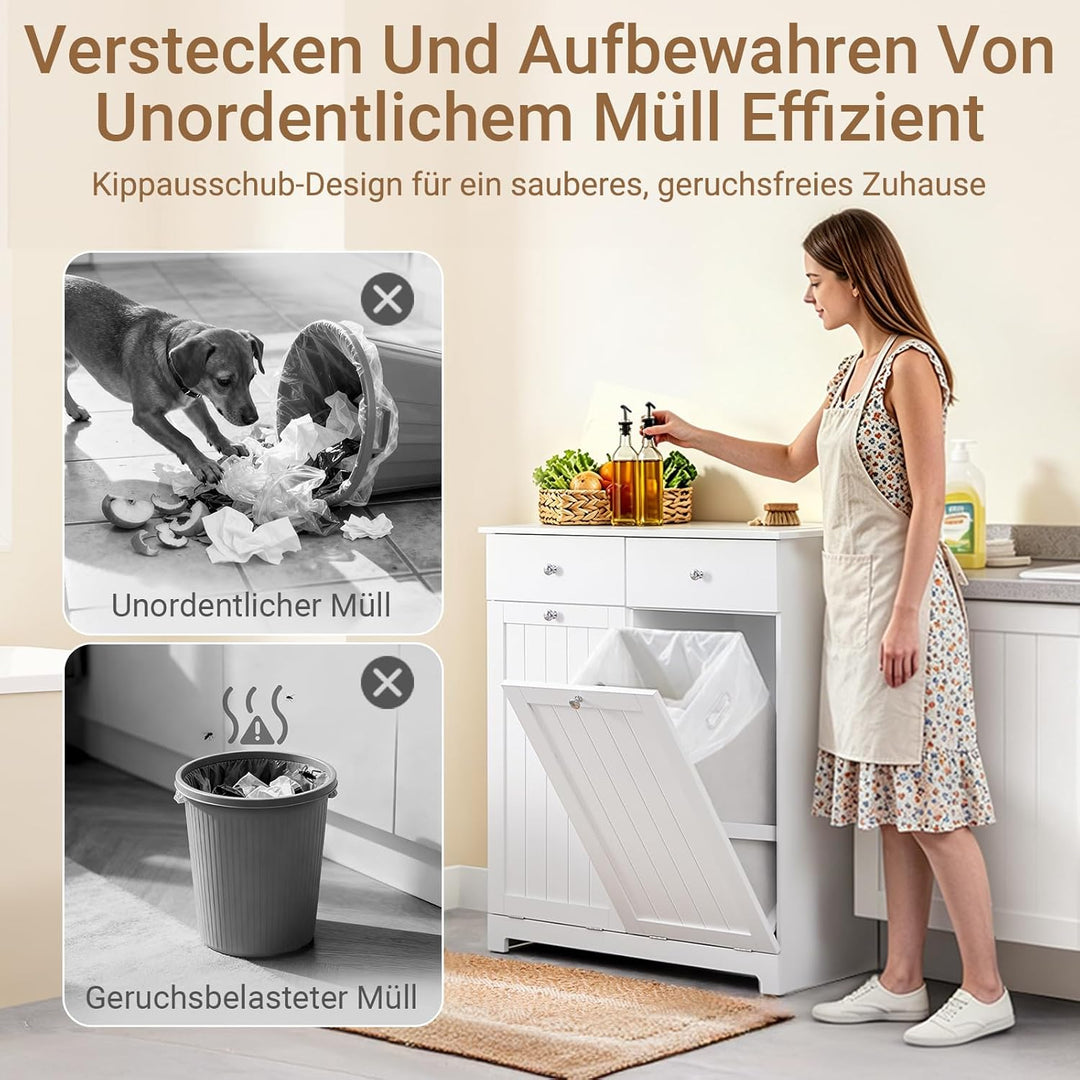 SoBuy Mülleimer Schrank mit 2 Fächern à 45L - Mülltrennsystem für Kücheaus E1 MDF, Küchenschrank für