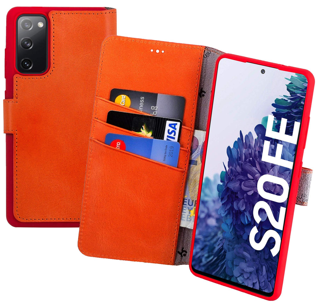 Suncase Book-Style Hülle kompatibel mit Samsung Galaxy S20 FE Leder Tasche (Slim-Fit) Lederhülle Han