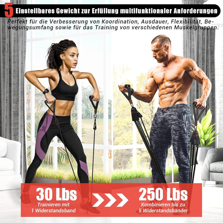 Resistance Bands Widerstandsbänder Set, 5 Fitnessbänder Expander Tube Bands, Fitnessband mit Grossem
