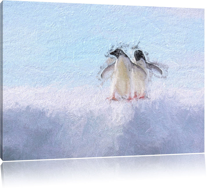 zwei kleine Adeliepinguine auf Eisscholle Deluxe Format: 100x70 cm auf Leinwand, XXL riesige Bilder
