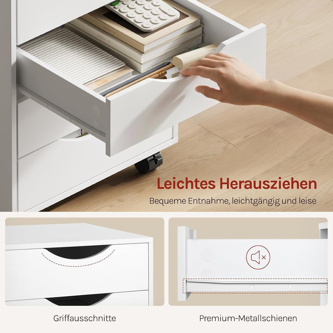 WOLTU Rollcontainer mit 6 Schubladen, mobiler Aktenschrank mit Rollen Weiss 6 Schubladen (78H cm), W