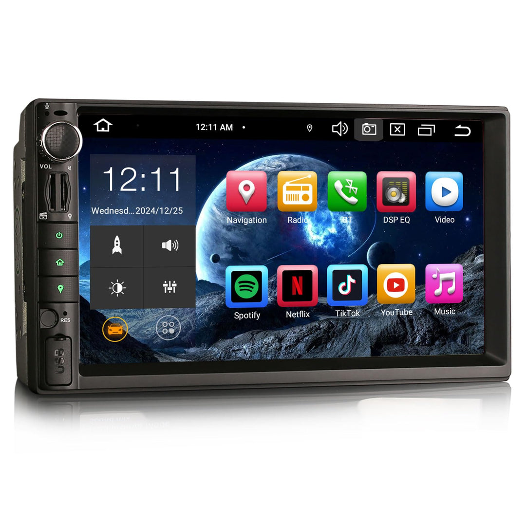 Erisin 7 Zoll Doppel Din 2 din Android 11.0 Autoradio Bluetooth Navi GPS Unterstützt Carplay Android
