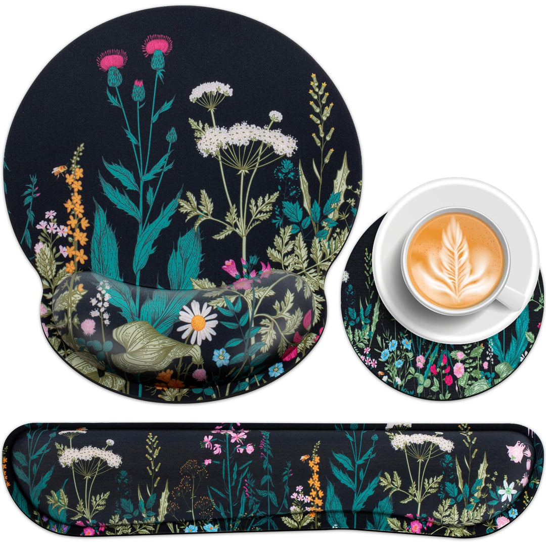 3-in-1 Mousepad Set,Mauspad mit Gelkissen+Handballenauflage Tastatur+Untersetzer,Mauspad XXL mit Rut