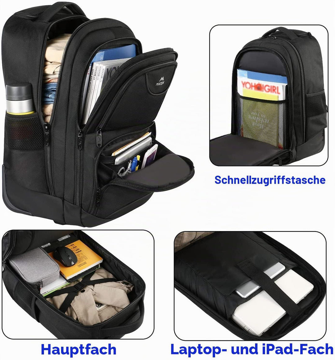 MATEIN Laptop Trolley Rucksack, 15,6 Zoll Laptop Rucksack Handgepäck Rucksack Trolley Laptoptasche L