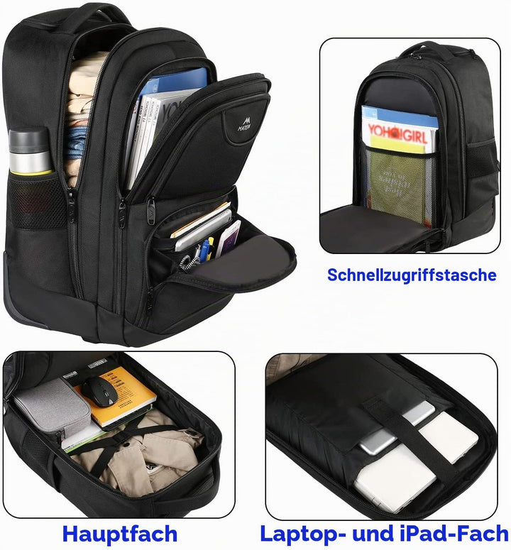 MATEIN Laptop Trolley Rucksack, 15,6 Zoll Laptop Rucksack Handgepäck Rucksack Trolley Laptoptasche L