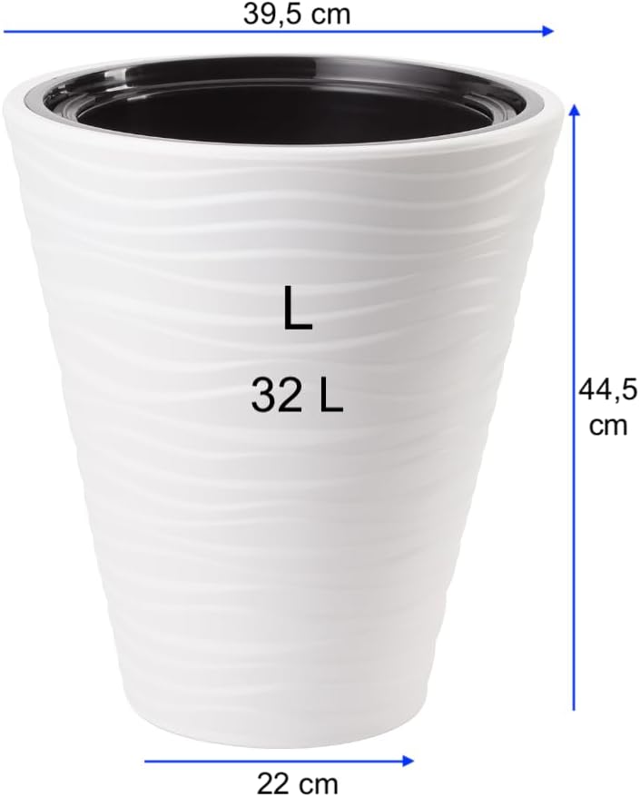 MELTOM Blumenkübel Blumentopf Rund 3D Effekt Slim Weiss Pflanzkübel mit Herausnehmbaren Einsatz (L),