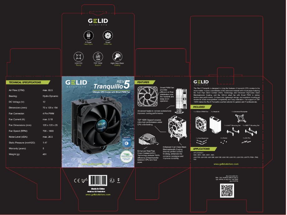 Gelid Solutions Tranquillo 5 Rev.2-4 Power-Heatpipes -120mm PWM-Lüfter - Kompatibel mit Intel und AM