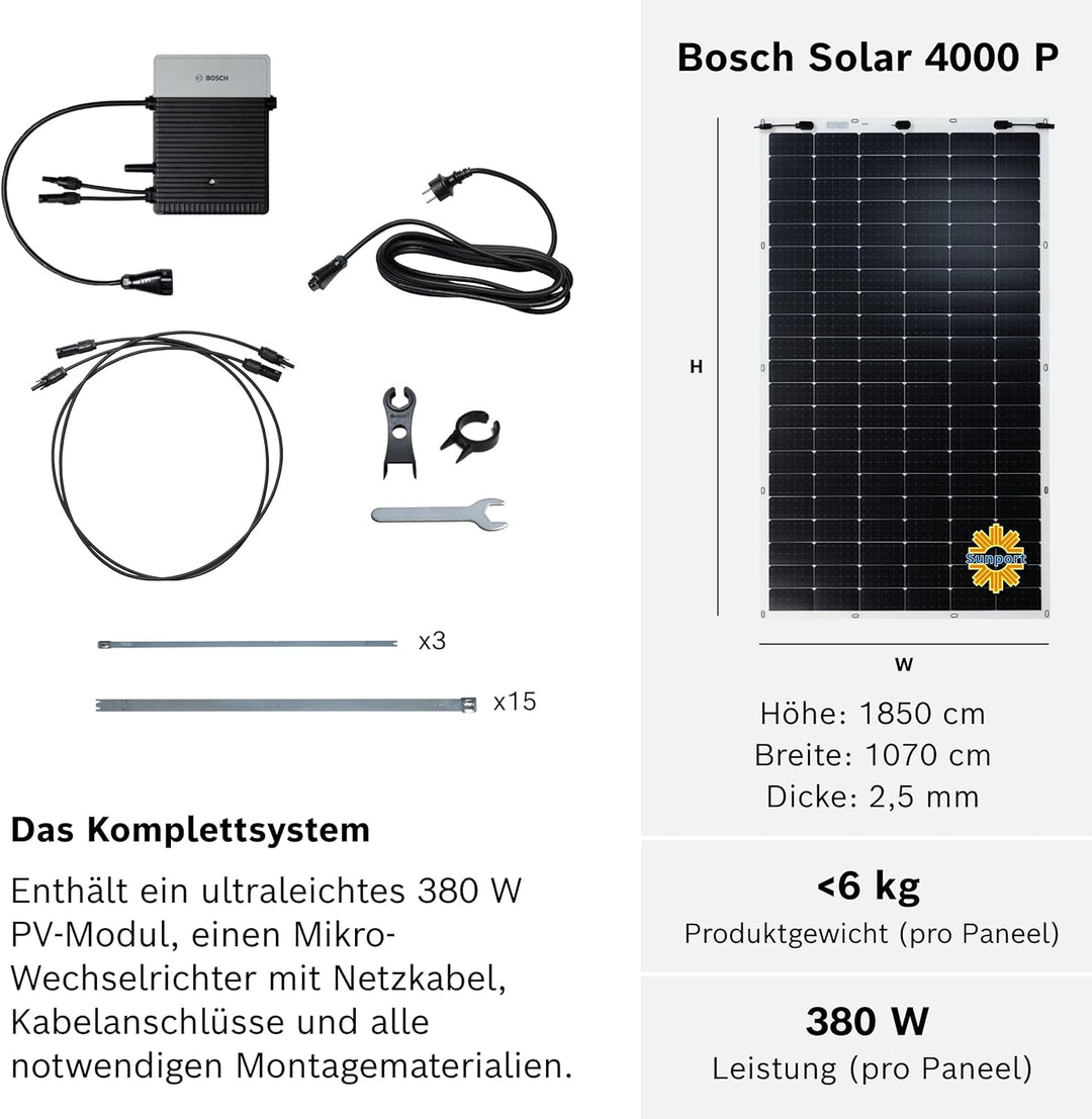 Bosch Solar 4000 P - 300 Watt Modulleistung Balkonkraftwerk mit Plug-and-Play - Ultraleichtes (, 300