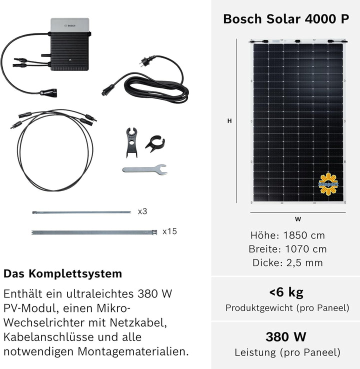 Bosch Solar 4000 P - 300 Watt Modulleistung Balkonkraftwerk mit Plug-and-Play - Ultraleichtes (, 300