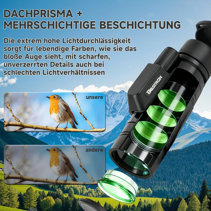 BOSTRON Monokular Teleskop 10X42, HD Monokulars Fernglas mit Stativ, BAK4 & FMC-Prismenfernrohr für
